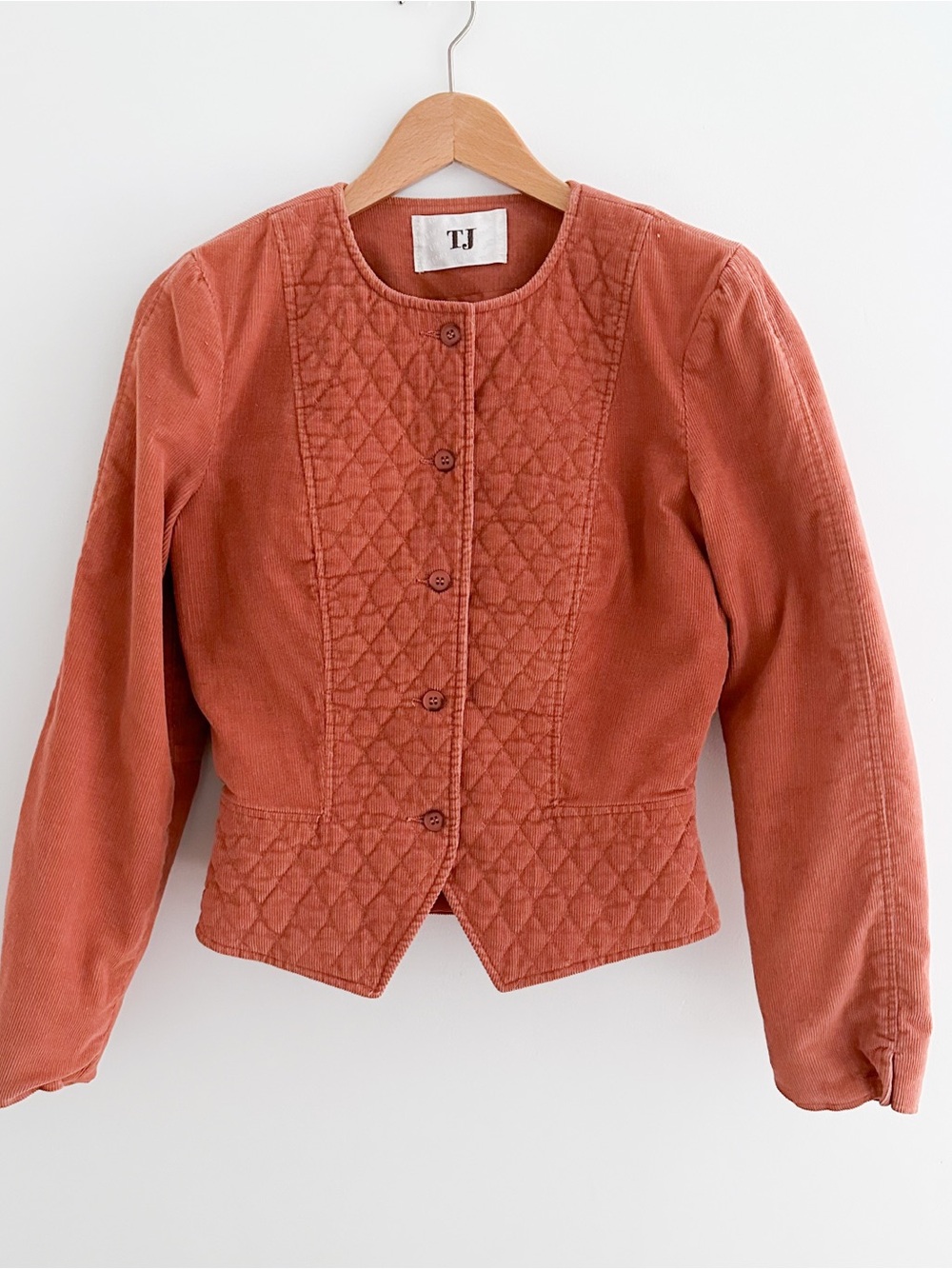 Vintage Terracotta Corduroy Quilted Jacket Cropped Prairie Cottagecore Size S - Picture 7 of 7